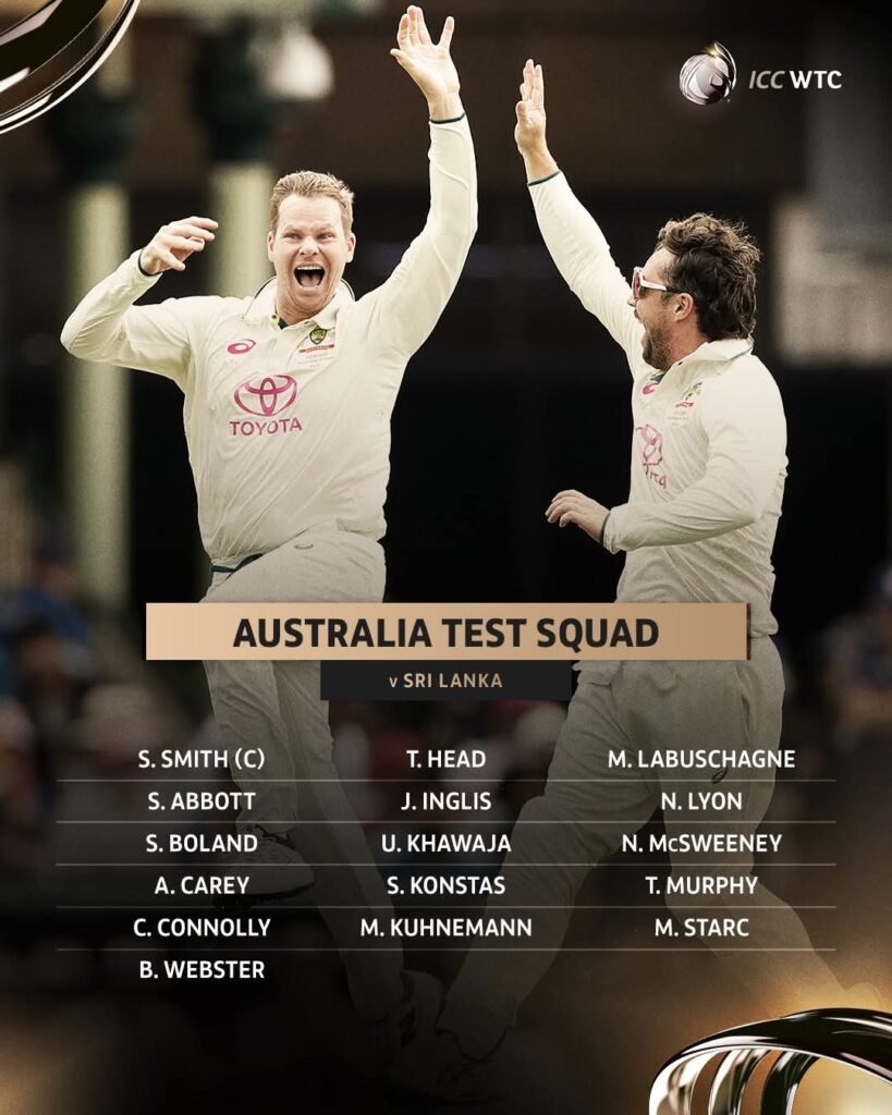 Australia Test Squad for Sri Lanka Series (2025)