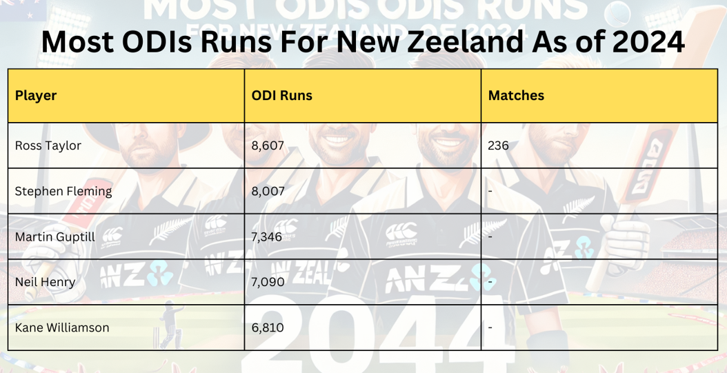 Most ODIs Runs For New Zeeland
