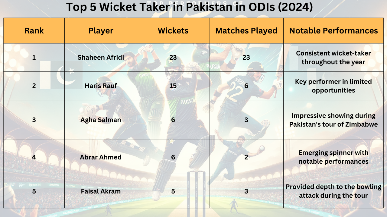 Top 5 Wicket Taker in Pakistan in ODIs (2024)